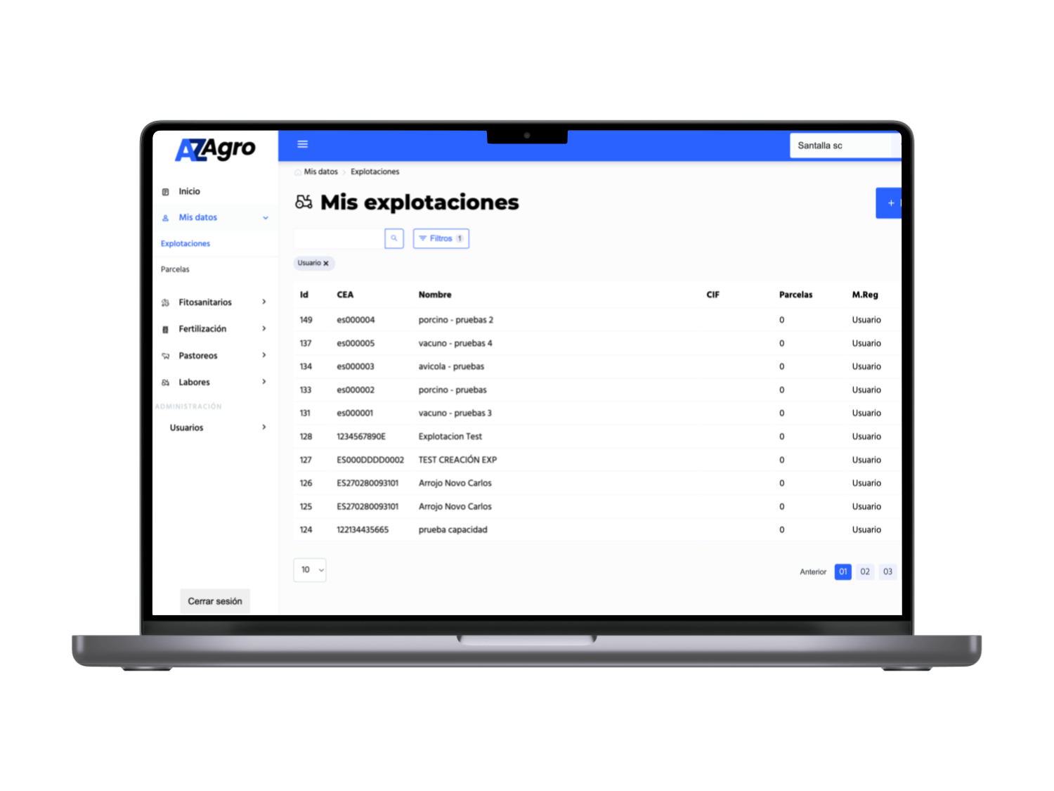 Demostración de pantalla de la aplicación